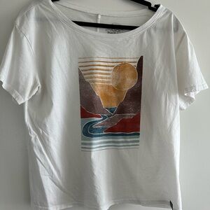 Prana White Graphic Tee with Multicolor Design